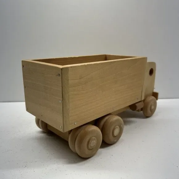 Vintage Hand-made Wooden Toy Semi-truck With Box Trailer - Picture 4 of 8